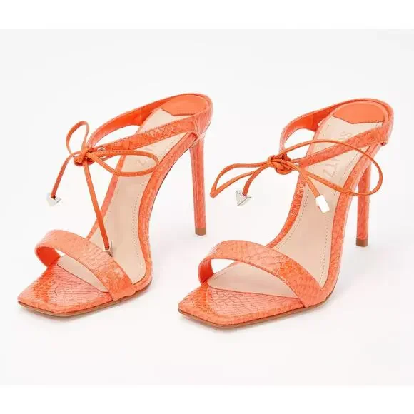 Schutz ‘Mavis’ Orange Snake Print Leather Mule Heel • US 5½ B - Picture 2 of 9